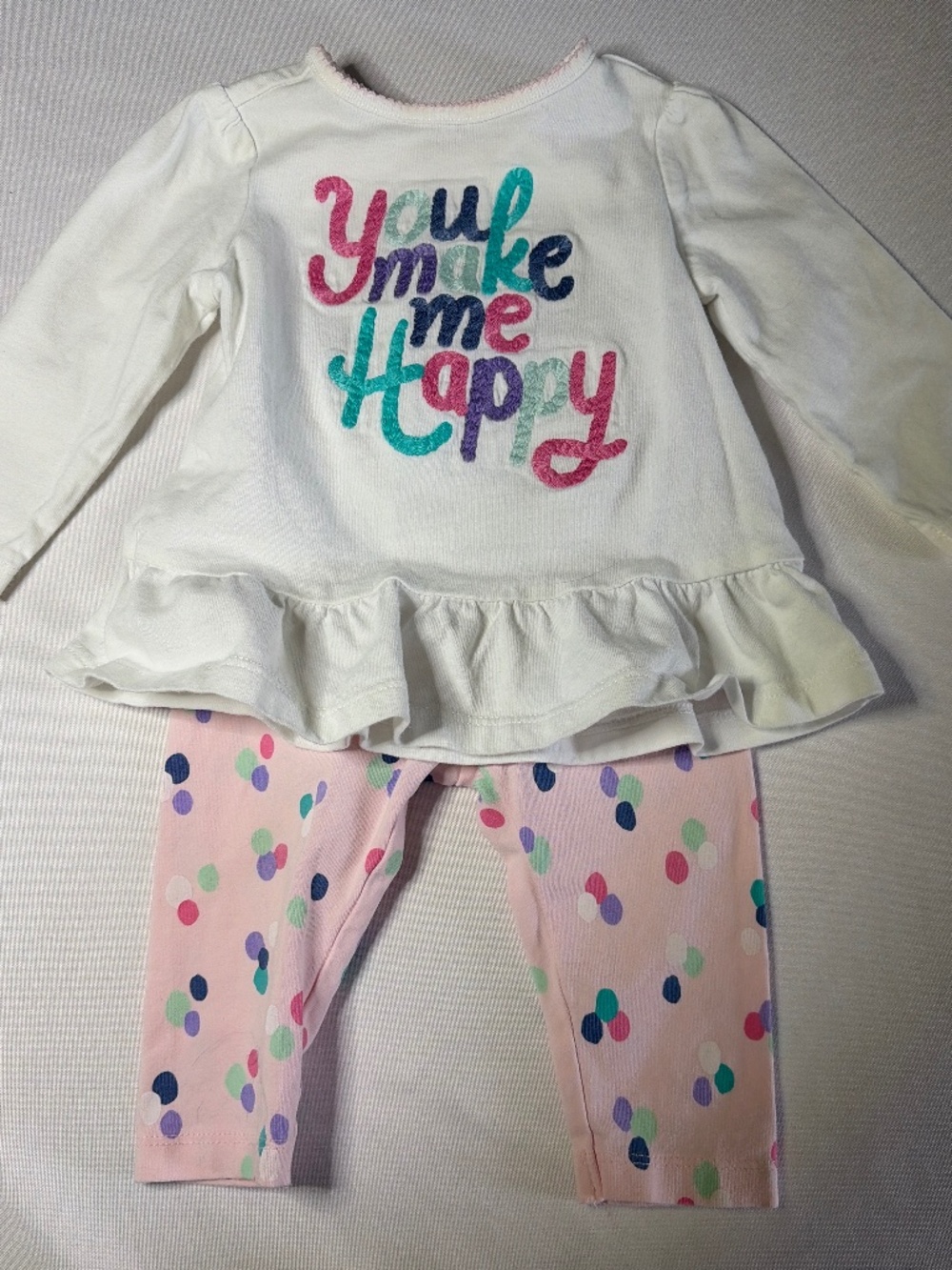 Gymboree, 2 piece You Make Me Happy embroidered top and pant 3-6 m